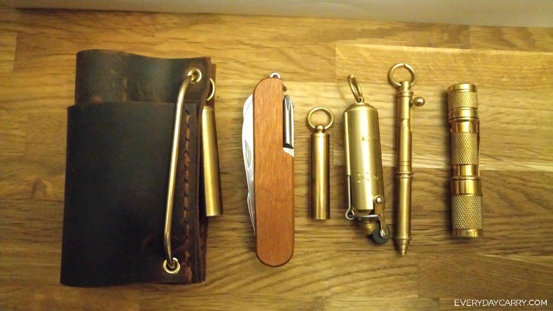Everyday Carry 59/M/United Kingdom/Gentleman Brass EDC in a homemade leather organiser
