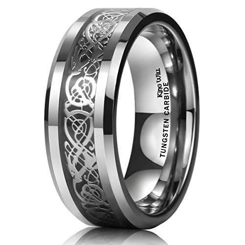King Will DRAGON Men Tungsten Carbide Ring Wedding Band 8mm Silver